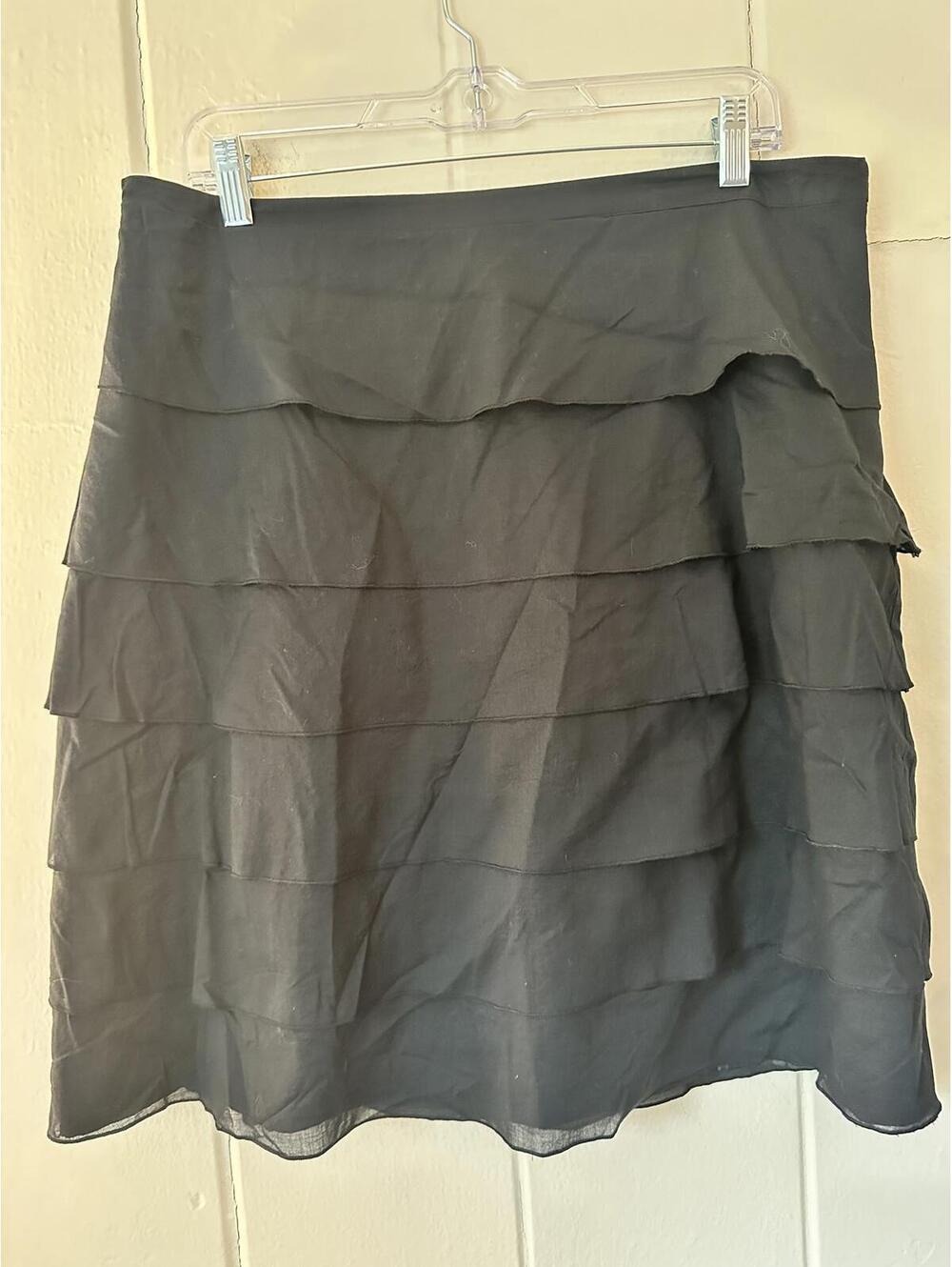 Ann Taylor Black Tiered Ruffled 100% Cotton Mini Skirt Size 14